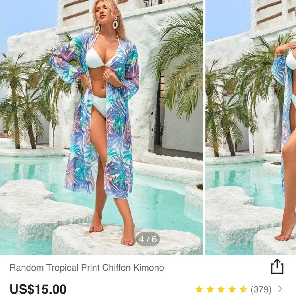 *BRAND NEW/NEVER WORN* SHEIN Random Tropical Print Chiffon Kimono